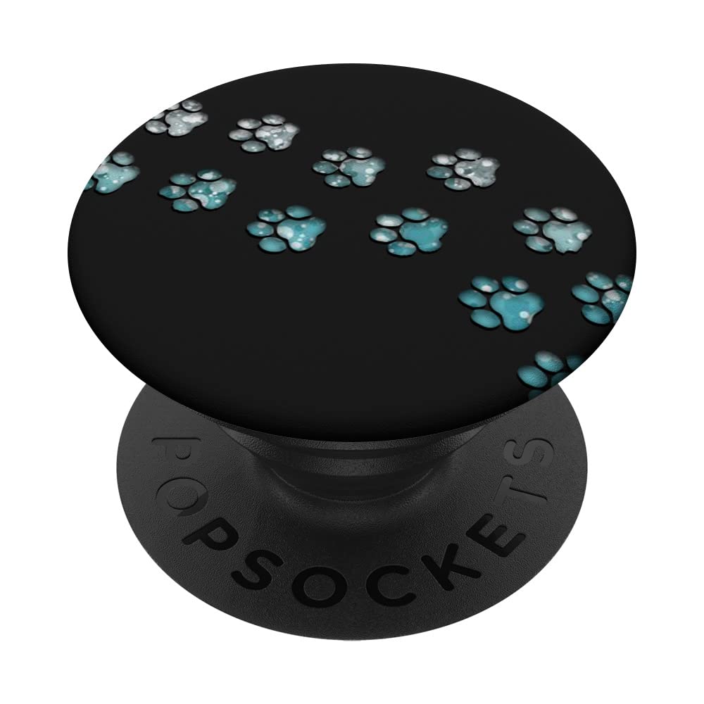 light Blue Color Paw Print Tracks on a Black PopSockets Swappable PopGrip