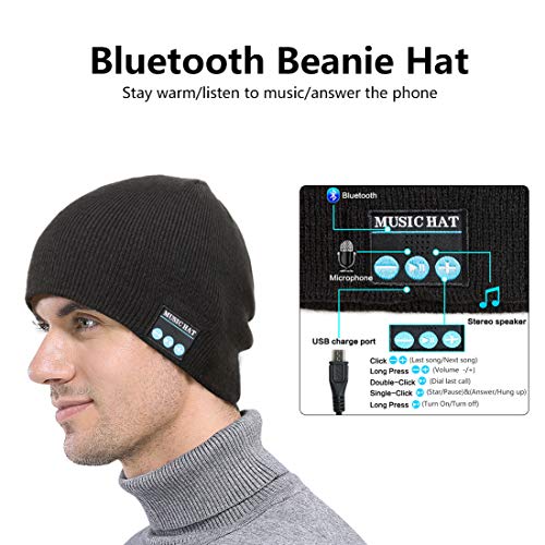 image for Sunnywoo Bluetooth Beanie Hat, Wireless Smart Headphone Premium Knit C