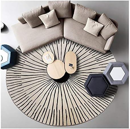 120cm/4ft Round Striped Carpet, Machine Washable Non-Slip Living Room Mat, Polypropylene Padded Patio Outdoor Rug Suitable for Bedroom Living Room Study Hotel Patio Decoration and Use