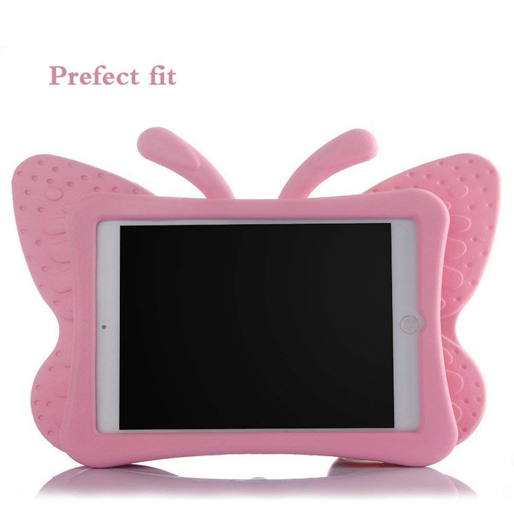 UCMDA Kide Case for iPad Mini 5, UCMDA Light Weight Children Shockproof Protection Cover with Butterfly Stand, Prefect for Apple iPad Mini 1 2 3 4 5, Use Safely Durable EVA Foam Material - Pink