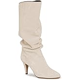 Coutgo Womens Slouchy Knee High Boots Wide Calf Kitten Heel Pointed Toe Pull On Long Boots Winter Shoes