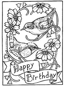 Art Stamp Happy Birthday Wrens Stamp