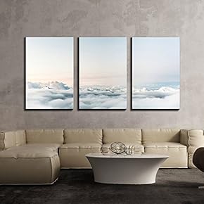 3 Piece Canvas Wall Art - Spectacular Nature Scenery with Seas of Cloud - Modern Home Art Stretched and Framed Ready to Hang - 16"x24"x3 Panels