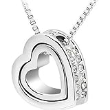 Doinshop New Useful Cute Nice Double Heart Crystal Rhinestone Eternal Love Silver Necklace (white)