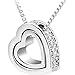 Doinshop New Useful Cute Nice Double Heart Crystal Rhinestone Eternal Love Silver Necklace (white)