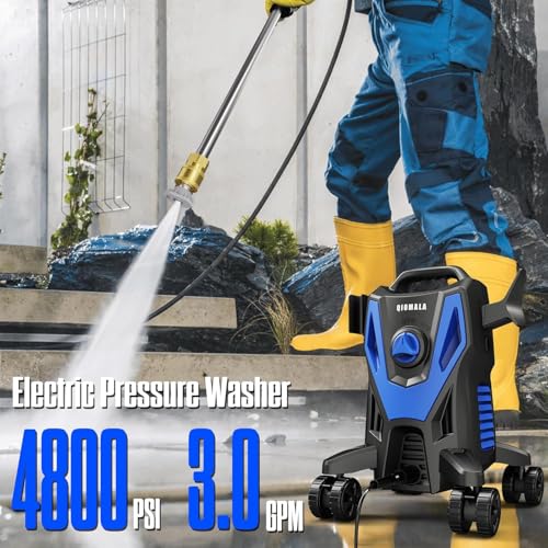 QIOMALA Electric Pressure Washer, 4800 PSI 3.0GPM High Pressure Cleaning Machine with 35 FT Power Cord, 20 FT Hose, Foam Cannon, 4 Nozzles,Easy Store for Car/Garage/Patio, Blue