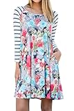For G and PL Women's Floral Print Striped 3/4 Sleeves Dresss with Pocket
