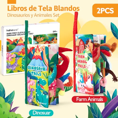 hahaland Baby Books Toys Babies 0 3 6 Months, 2 Pieces Soft Cloth Books for Babies 6-12 Months, Animals, Activity Book Sensory Gift Baby 1 Year