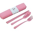 Windspeed 3 Piece Flatware Set- Portable Flatware Spoon Chopsticks, Fork with Travel Case, Pink