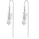 Hpoewre Snowflake Earrings for Women, 925 Sterling Silver Threader Earrings, Long Chain Tassel Dangling Earrings, Christmas Winter Jewelry Gift