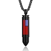Bullet Urn Necklace for Ashes Stainless Steel Box Chain 24 inch American Flag Pendant Cremation Memorial Jewelry for Men
