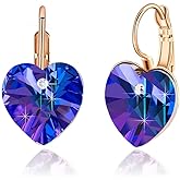 Austrian Crystal Heart Drop Leverback Earrings for Women 14K Rose Gold Plated Hypoallergenic Jewelry