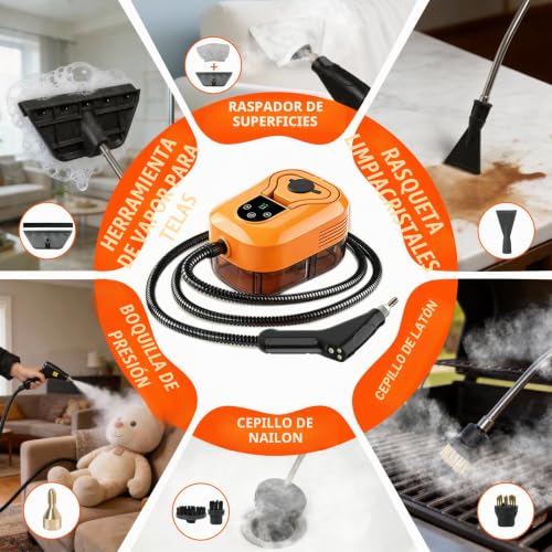 Household Cleaning Steamer, Portable Steam Cleaner 6 Levels Reg, Heating 15s, 3.5 Bar Powerful Household Cleaning Steam, 1800 ml Reservoir, 17 Multifunctional Accessories, Suitable for Kitchen and Car