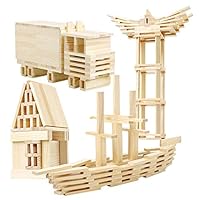 LEO & FRIENDS 120 Pieces Wooden Construction Building Blocks Set for Kids-Building Planks Set for Boys and Girls