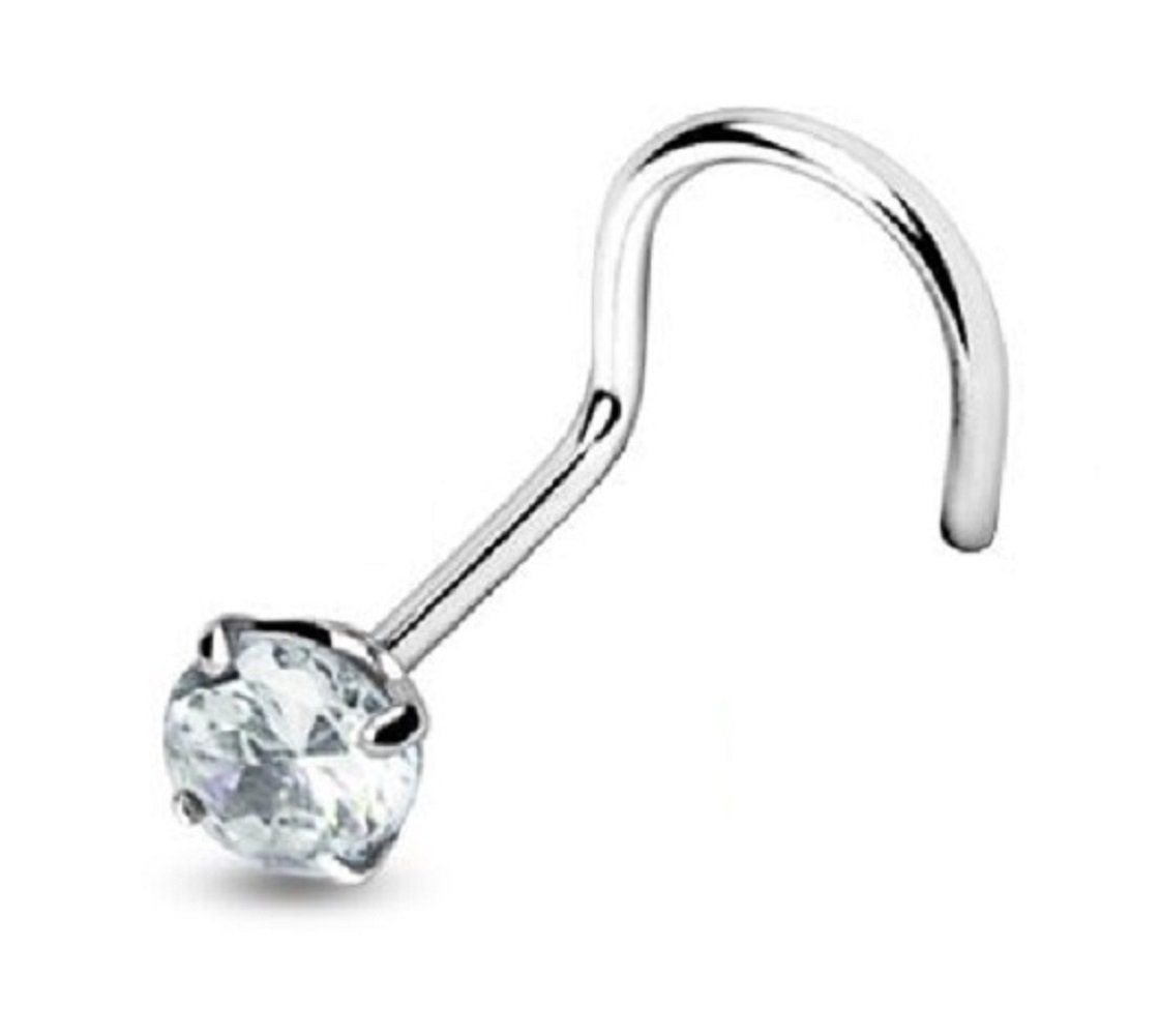 PiercedOff 316L Surgical Steel Nose Screw with Clear CZ Gem - Thickness 20GA (0.8mm) / Length 6mm / Gem Size 3mm