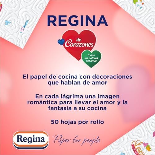 de Corazones Papel Cocina - 21 Rollos, Máxima Absorbencia En Cada Hoja, 58 Hojas De 2 Capas Por Rollo, Color Decorado, Rollo grande