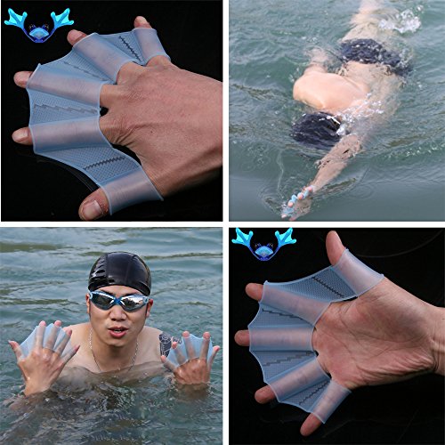 Hosaire 1pair Swimming Gloves Frog Soft Silicone Swimming Fins Flippers Frog Blue