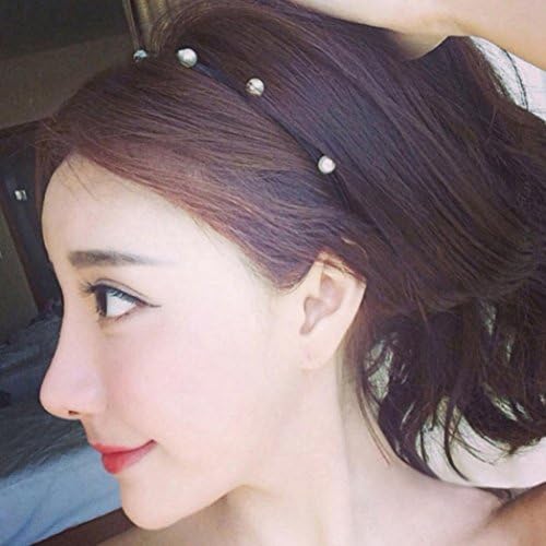 Yeefant Simple Finishing Touch Classic Wild Hand Wrap Pearl Hair Hoop Tassels Ribbon Headdress for Women Girl, Black