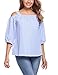 Zeagoo Women's Casual Cold Shoulder Stripe Tops 3 4 Sleeve T Shirt Loose Fit Tie Cuff Blouse Top