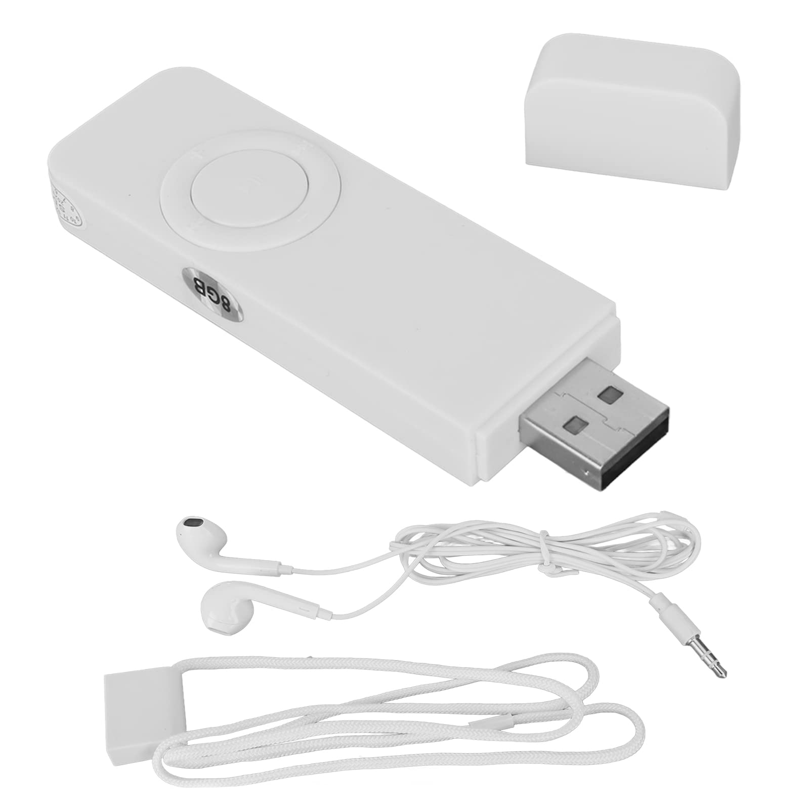 USB MP3 Player, 8GB MP3 Player Portable Audio Music Player with Headphone and Lanyard, HiFi Lossless Sound Kids MP3 Music Player for Running (White)