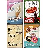 FlowerBeads Old Metal Signs Personalized Plaques, Coffee Shop Metal Painting Bar Cafe Metal Poster (4PCS 20X30cm)