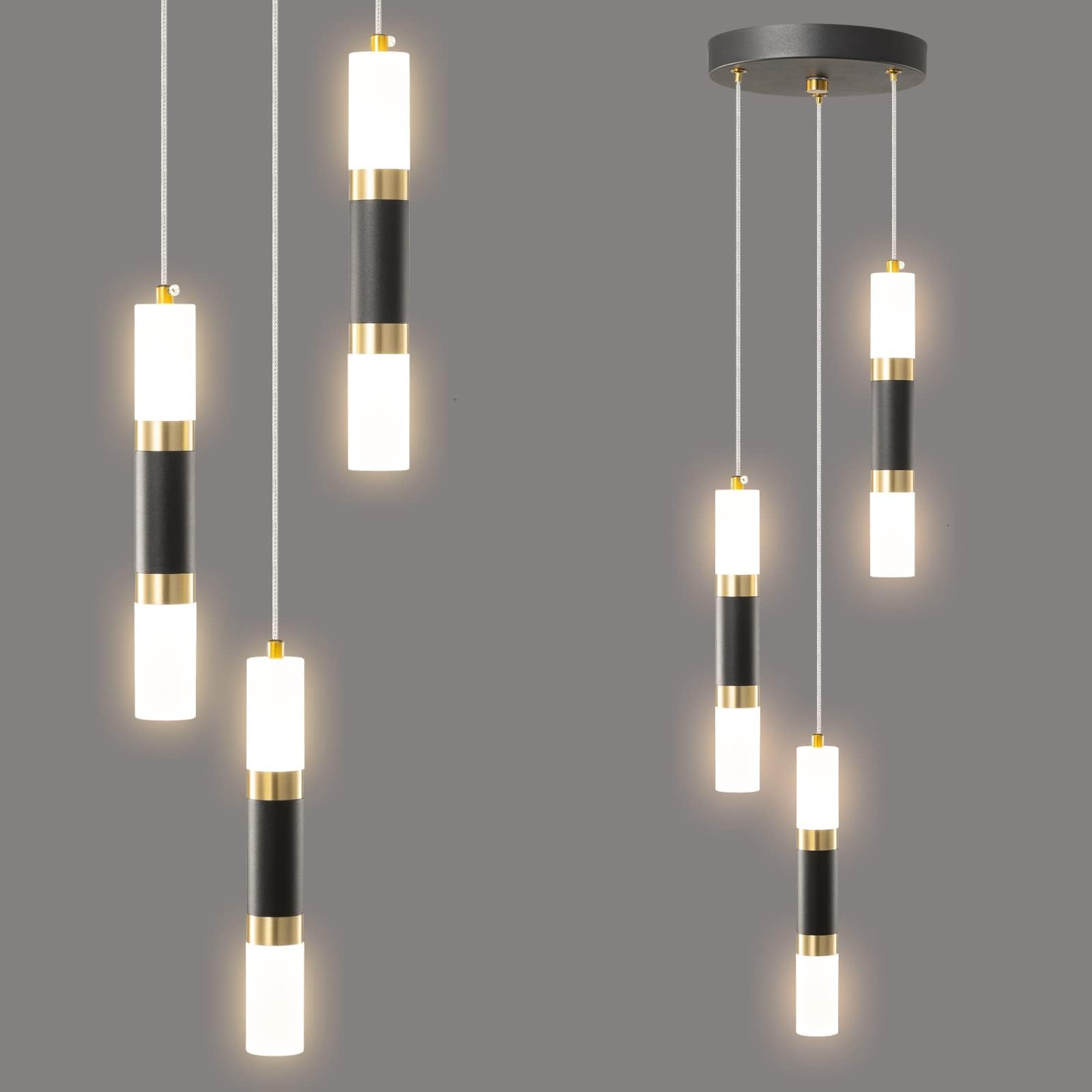 Photo 1 of LIANGMH Modern Kitchen Pendant Lighting Over Island Dimmable LED 3 Light Mini Pendant Light, Pendant Lights Kitchen Bedroom Modern Pendant Light Fixtures (Black Gold)