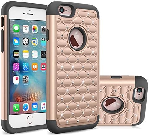 iPhone6 case iPhone 6s Cases, iPhone 6 6s Bling Case LENBOKEN(TM) Studded Rhinestone Crystal Dual Hybrid Protection Cover for Women Fashion Phone shell (Rose Gold)