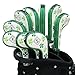 Craftsman Golf 9pcs (5,6,7,8,9,A,P,S,X) Clover Shamrock White Golf Iron Headcovers Head Cover Set Suitable for Right & Left Handed Zipper Closure for Taylormade Callaway Ping Etc. (Green Clover)