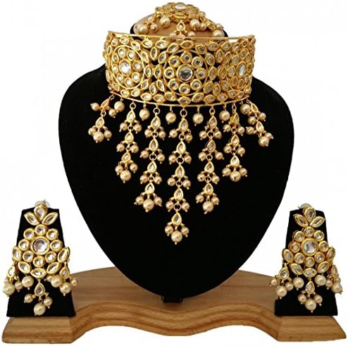 Zicsy Fashion Beautiful Choker Necklace Earrings Wedding Jewelry Handmade Sets (Gold)