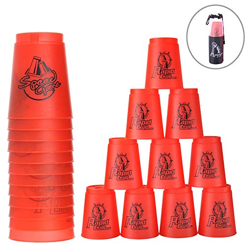 Quick Stacks Cups 12 Pack of Sports Stacking Cups Speed Training Game Challenge Competition Party Toy with Carry Bag(Red)