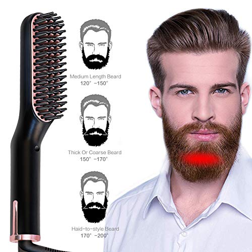 Hair Straightening Brush, Beard Straightener Brush, VEGKEY 3-in-1 Ionic Straightening Comb with Anti-Scald Feature Heat Resistant Glove Adjustable Temperatures, Ceramic Hair Comb for Men Women
