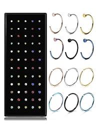 Jstyle - Piercing de acero inoxidable para nariz, aro, nariz, piercing de circonita cúbica para mujeres, hombres, aro, cartílago, trago, oreja, juego de piercings