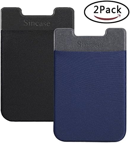 Sincase Slim Stretchy Lycra Stick On Wallet Sticker Credit Card Holder Thin Self Adhesive Phone Pocket for Back of iPhone, Samsung, Most Smartphones &amp; Cases (Blue+Black)