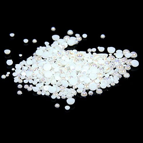 Nizi Jewelry 3500/500pcs 2-5mm and Mixed Size Ivory AB Glue on ABS Imitation Half Round Pearls Resin Flatback Beads for Craft Jewelry Making (Mixed Sizes 1000pcs)