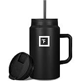 IRON °FLASK Co-Pilot Insulated Mug w/Straw & Flip Cap Lids - Cup Holder Bottle for Hot, Cold Drink - Leak-Proof - Water, Coffee Portable Travel Mug - Black, 50 Oz