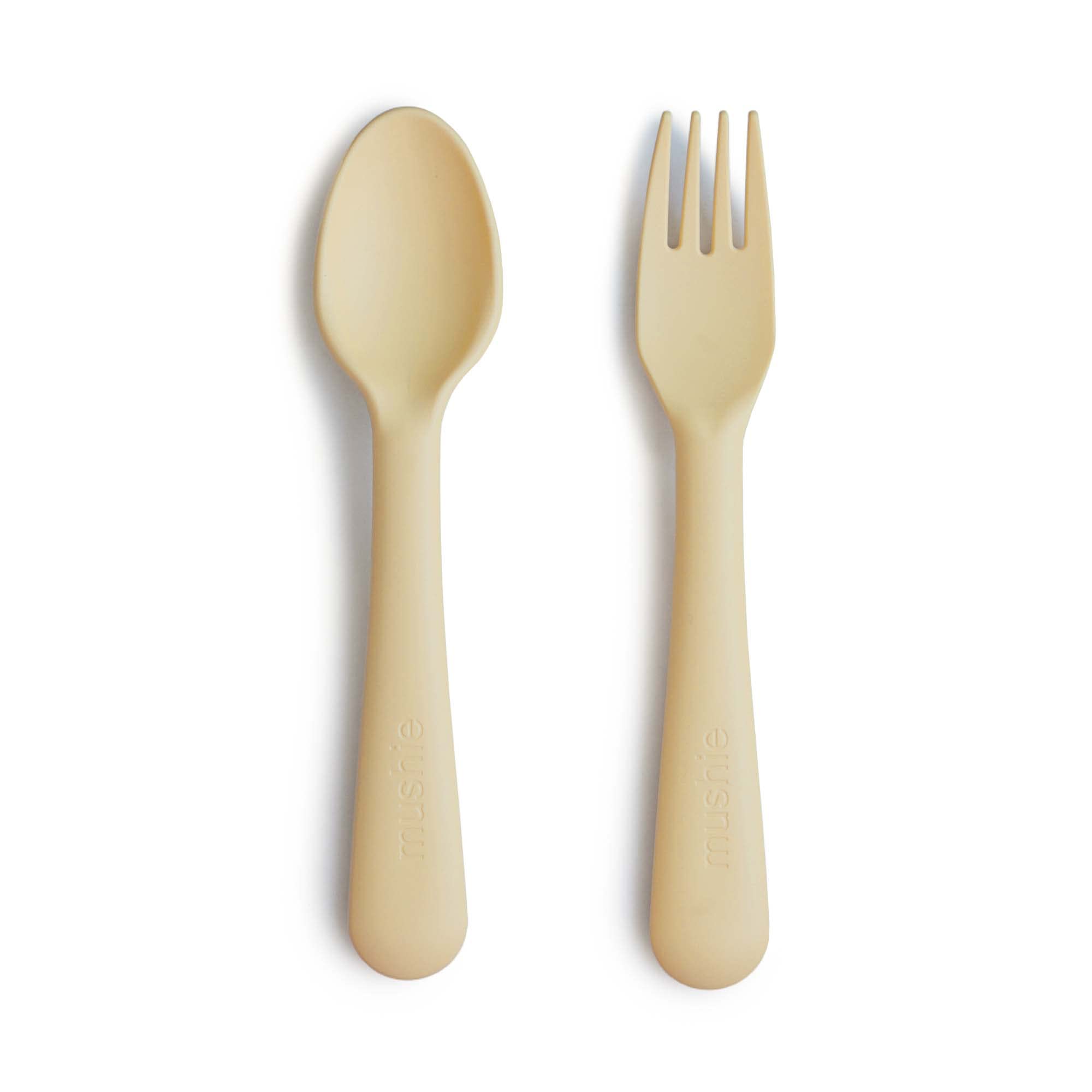 Mushie Fork and Spoon Set for Kids | Flatware Cutlery | 1x Set of Dinnerware Pieces | Reuseable | Dishwasher- and Microwave Safe | Easy for Baby or Child to Hold | Made in Denmark (Pale Daffodil)