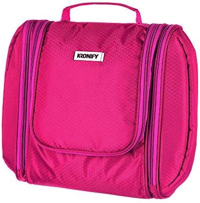 KRONIFY Premium Large Hanging Toiletry Bag with Mirror, Pink, XXL - Image 5