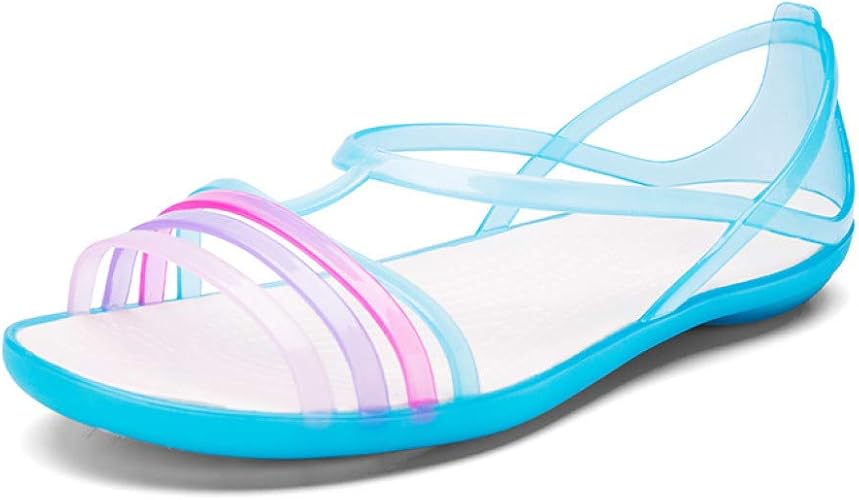 Amazon.com | Women's Jelly Flats Sandals T-Strap Slingback Clear Hollow Out Summer Beach Rain 