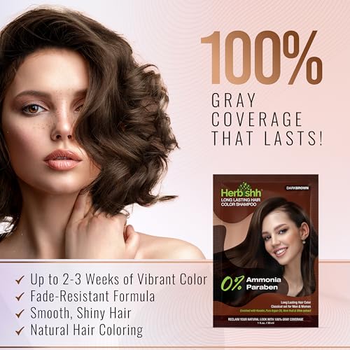Herbishh Dark Brown Color Shampoo for Gray Hair, Hair Dye Shampoo 3 in 1, 100% Grey Coverage for Men & Women, Long-lasting & Travel-friendly, Ammonia-free, 30 ml (Pack of 5)