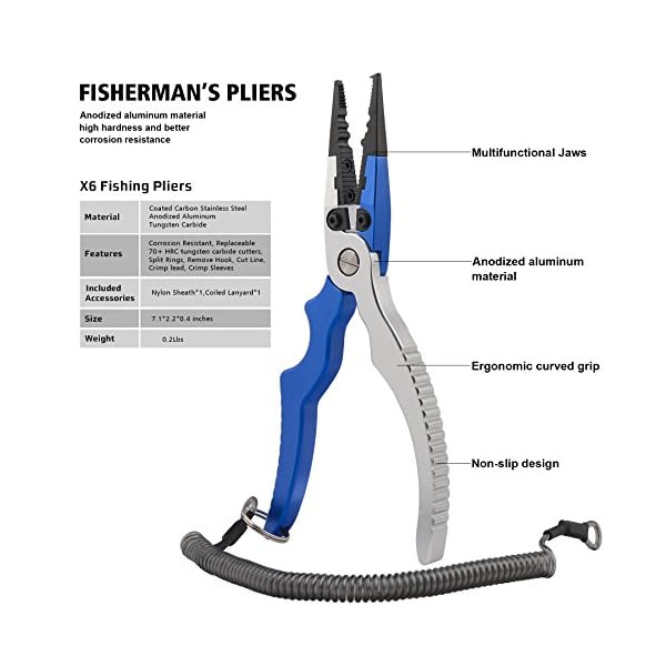 Booms-Fishing-X6-Aluminum-Fishing-Pliers-Resistant-Saltwater-for-Cutting-Braid-Line-and-Remove-Hooks-with-Coiled-Lanyard-and-Belt-Holder-Sheath
