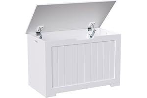 Epetlover Toy Box Storage Chest for Girls Boys, Wooden Trunk Bench w/Flip-top Lid & Safety Hinge, Kids Play Room Nursery Organizer, Bedroom Storage w/ 100L Storage Area (White)