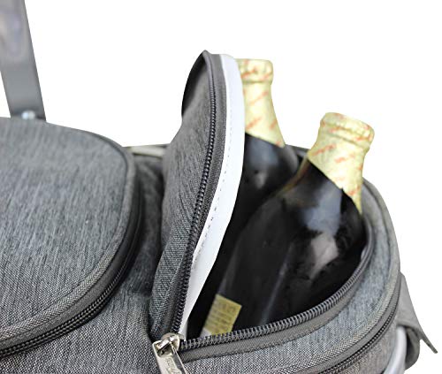 Picnic Basket for 2 Beautiful Insulated Tote Bag Kit Insulated Lunch Tote for Women & Men Picnic Backpack Camping Tableware Set and Waterproof Blanket | Aluminum Frame and Handle | Collapsible Cooler