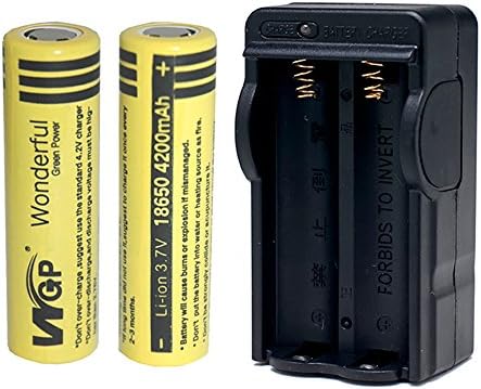 Mickeyattraction New Set WGP 2pcs 18650 4200mAh 3.7V Lithium Li-ion Flat Top High Drain Dynamic Rechargeable Battery For UltraFire Cree LED Headlight Headlamp Torch Flashlight Power Bank Charger