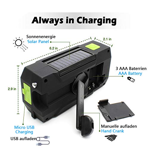 Solar Radio, Kurbelradio AM/FM Wiederaufladbare Dynamo Radio Wasserdicht LED Dynamo Lampe Powerbank f¨¹r Wandern,Camping… – Bild 7