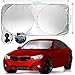 Car Windshield Sun Shade + Bonus Gift - Heat & Sun Protector, Compact Storage with Strap, Quick & Easy Installation, UV Ray Deflector | Black/Silver Sides (59