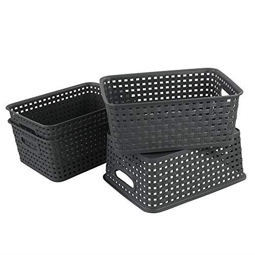 Nicesh 4Pack Gray Plastic Small Storage Baskets, 10" x 7.7" x 4