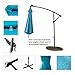FLAME&SHADE 10 ft Offset Cantilever Outdoor Patio Umbrella with Solar LED Lights - Aqua Blue