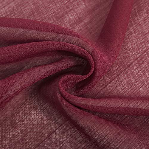 Anjee Sheer Window Curtains, Rods Pocket Voile Fabric Drapes/Panels/Treatments for Living Room/Kitchen/Bedroom, 52” x 96”, Set of 2, Red