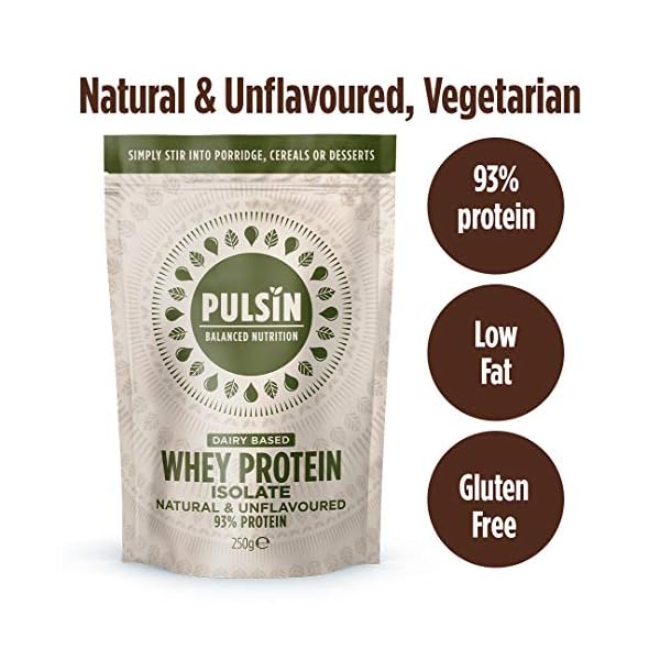 Pulsin-Natural-Unflavoured-Whey-Isolate-Protein-Powder-250-g Pulsin - Unflavoured Whey Isolate Protein Powder - 250g - 9.3g Protein, 0.3g Carbs, 38 Kcals Per Serving - Gluten Free…