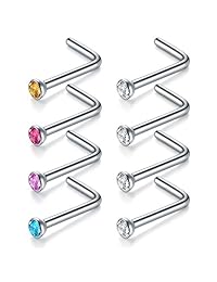 MODRSA 18G Nose Rings Hoop Surgical Steel Nose Rings Studs Screw L-Shaped Nose Stud Tragus Cartilage Helix Earrings Hoop 28pcs Nose Piercing Jewelry Set